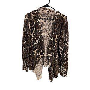 Leopard Print Open Front Cardigan Sweater with Glitter Accents
